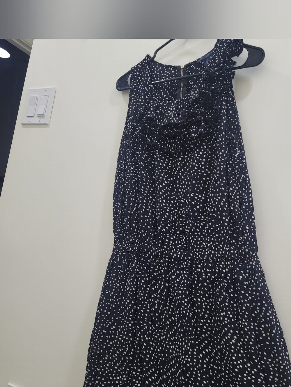 Tommy Hilfiger Black Dress with White Dot Print Polka With Ruffles& Pockets Sz10